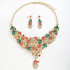 Ensemble collier et boucles d'oreilles pendantes en alliage strass avec pendentif Père Noël et feuille de Noël&nbsp;WGF6AE0-01