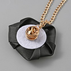 Spilla a catena pendente con fiore rosa in poliestere con strass di cristallo&nbsp;JEWB-WH0028-25F