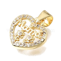 Pendentifs en laiton avec micro pavé de zircone cubique transparent pour la fête des mères&nbsp;KK-E802-20G
