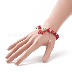 Bracelet extensible rond en jade mashan naturel et perle de coquillage&nbsp;BJEW-TA00191-03