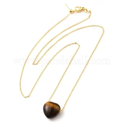 Collier pendentif coeur oeil de tigre naturel avec chaînes câblées en alliage doré&nbsp;NJEW-G116-01B