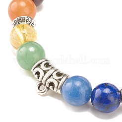 Bracelet extensible en pierre de lave naturelle et mélange de pierres et de tubes en alliage avec mauvais œil au chalumeau&nbsp;BJEW-JB08320-01