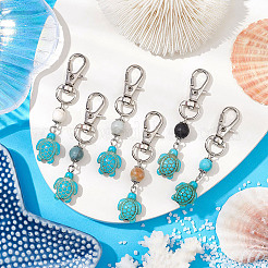 Ciondolo con perline rotonde in turchese sintetico tartaruga e howlite naturale e roccia lavica e fiore amazzonite&nbsp;HJEW-JM02295