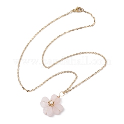 Colliers avec pendentif trèfle en quartz rose naturel&nbsp;NJEW-JN05132-04
