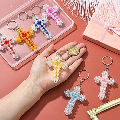 7 Stück 7 Farben Kreuz Acryl Schlüsselanhänger mit Eisenring für Schlüsselanhänger&nbsp;KEYC-CJ0001-13