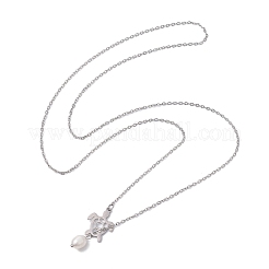 Lariat-Halsketten aus natürlichen Perlen und Hohlschildkröten&nbsp;NJEW-JN04528-02