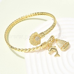 Bracelets de manchette en laiton avec micro-pavé de zircone cubique transparent&nbsp;BJEW-F526-04G