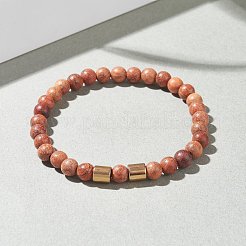 Bracciale elasticizzato con perline rotonde in legno naturale profumato con ematite sintetica per uomo donna&nbsp;BJEW-JB07549-02