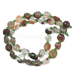Cuarzo de lodolita verde natural / cuarzo de jardín / hebras de cuentas de cuarzo fantasma verde&nbsp;GG-CBA3A44-C05-02