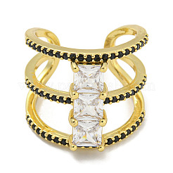 Anillos de puño abiertos de circonita cúbica micro pavimentados de latón con revestimiento cuadrado para mujer&nbsp;RJEW-F162-14G