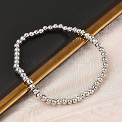 Pulseras elásticas con cuentas redondas de latón para hombres y mujeres&nbsp;BJEW-B148-05B-P