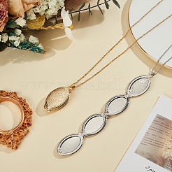 2 Stück 2 Farben Edelstahl Blume oval Medaillon Anhänger Halsketten für Frauen&nbsp;NJEW-DR0001-12