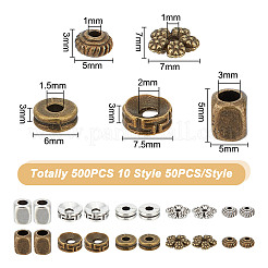 500 set di 10 perline distanziatrici in lega in stile tibetano&nbsp;TIBEB-GO0001-01
