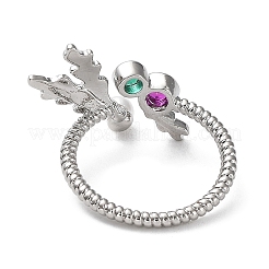 Bague de manchette ouverte en laiton plaqué micro pavé de zircone cubique avec perle en plastique perlée&nbsp;RJEW-Q777-15P