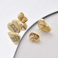 Orecchini a bottone con micro pavé di zirconi chiari in ottone placcato cremagliera&nbsp;EJEW-K299-01G-B