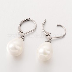 Teardrop Shell Perle Leverback baumeln Ohrringe&nbsp;EJEW-JE01793