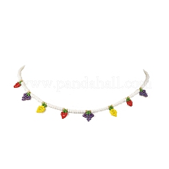 Conjuntos de collares y pulseras con dijes de frutas: fresa&nbsp;SJEW-MZ00015