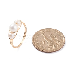 Anelli di perline intrecciati con perle d'acqua dolce naturali avvolte in filo di rame per le donne&nbsp;RJEW-JR00434