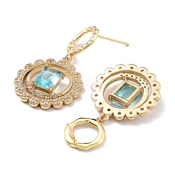 Orecchini a bottone tondi piatti in ottone color oro chiaro con micro pavè di zirconi&nbsp;EJEW-Q800-48KCG