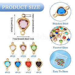 28 Stück 7 Farben Edelstahl Pavé Glas Herz Verbinder Charms&nbsp;STAS-TA0003-30