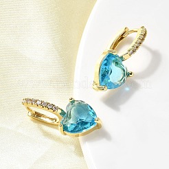 Pendientes de aro con corazón de circonita cúbica micropavé de latón&nbsp;EJEW-H171-07G
