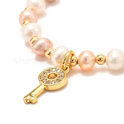 Bracciali con ciondoli chiave in ottone con micro pavé di zirconi&nbsp;BJEW-D447-10G-01