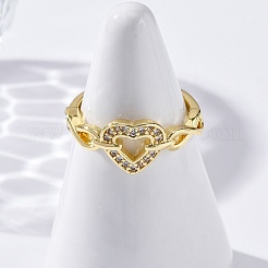 Bagues réglables en laiton avec micro pavé de zircons cubiques transparents pour femmes&nbsp;RJEW-U043-05G