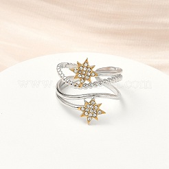 Anelli con polsino in acciaio inossidabile 304 con strass&nbsp;RJEW-D338-04GP