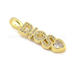 Colgantes de circonita cúbica transparente con micro pavé de latón chapado en estante palabra dios&nbsp;KK-Z053-11G-02
