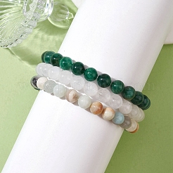 3 Uds. Conjunto de pulseras elásticas con cuentas redondas de piedras preciosas naturales mezcladas de 3 estilos&nbsp;BJEW-JB10139-02