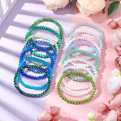 Set di braccialetti elasticizzati con perline di vetro sfaccettato a rondelle in 15 colore&nbsp;BJEW-JB10698