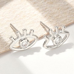 Pendientes de botón con forma de ojo de circonita cúbica transparente micro de latón&nbsp;EJEW-S252-02P
