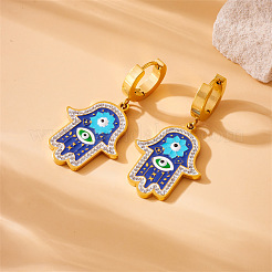 Mano di hamsa con occhio maligno in acciaio inossidabile smaltato collane con ciondolo e braccialetti con ciondoli e orecchini a cerchio set&nbsp;FS-WG4E92D-01