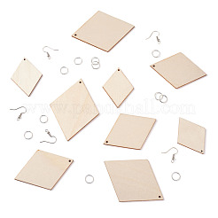 Kits para hacer pendientes con colgantes de madera natural en forma de rombo.&nbsp;DIY-YS0001-14