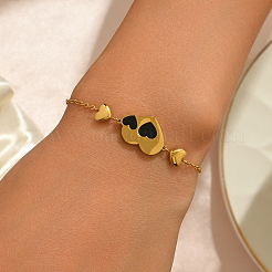 Braccialetti a maglie a cuore in acciaio inossidabile smaltato nero per coppie&nbsp;YH0561