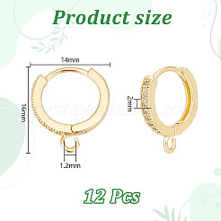 12 pièces de boucles d'oreilles créoles en laiton micro pavées de zircone cubique claire&nbsp;KK-UN0002-23