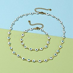 Bösen blick 304 edelstahl emaille link ketten armbänder & halsketten schmuck sets&nbsp;SJEW-JS01152