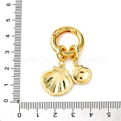 Pendentif en laiton micro pavé de zircons cubiques transparents et émail en forme de double coquille&nbsp;KK-C119-04G-01