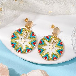 Pendientes colgantes redondos y planos con cuentas de vidrio para mujer&nbsp;EJEW-MZ00267