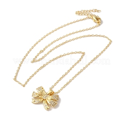 Collane con pendente bowknot a catena portacavi in ottone con micro pavé di zirconi trasparenti per donna&nbsp;NJEW-C054-02A-G