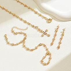 Kreuz & Blume 304 Edelstahl Zirkonia Anhänger Halsketten & Ohrstecker & Gliederkette Fäustlinge Armbänder Sets&nbsp;FS-WGC1DDB-01