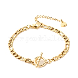 304 Stainless Steel Figaro Chain Bracelet with Toggie Clasp for Women, Golden, 7-1/8 inch(18cm)