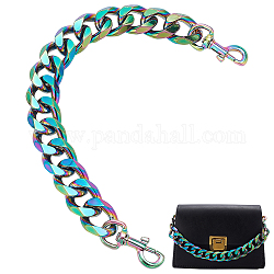 Pandahall elite bolsa cadenas correas, cadenas de eslabones de bordillo de aluminio, con broches de aleación giratorias, para accesorios de reemplazo de bolsas, color del arco iris, 32.2 cm, 1pc / caja
