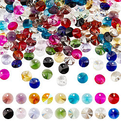 Nbeads 180 pcs 18 couleurs perles de strass en verre, Breloques à facettes en cristal de 8mm, perles brillantes en forme de diamant avec trou pour pendentif, boucles d'oreilles, bracelets, colliers, fabrication de bijoux à faire soi-même