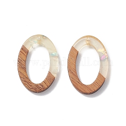 Pendentifs en résine transparente et bois de noyer, avec paillette / paillette, ovale, Sienna, 28.5x19.5x3mm, Trou: 1.8mm