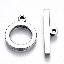201 Edelstahl-Toggle-Haken, Nickelfrei, Ring, Edelstahl Farbe, Ring: 17x13.5x2 mm, Bohrung: 1.8 mm, Bar: 22x6x2 mm, Bohrung: 1.8 mm