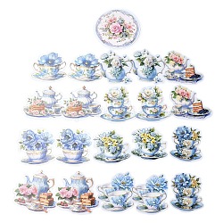 20 pz romantico fiore tazza da tè e pentola adesivi decorativi impermeabili autoadesivi in pvc, per scrapbooking diy, blu fiordaliso, 69~80x73~85x0.2mm