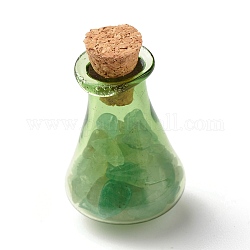 Glass Wishing Bottle Decorations, with Gemstone Chips Inside and Cork Stopper, Light Green, 26.5x17.5mm