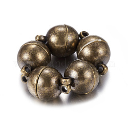 Brass Magnetic Clasps with Loops, Round, Antique Bronze, 16x10mm, Hole: 1.2mm