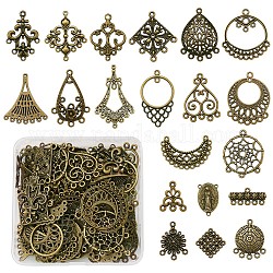 Liens de composants de lustre en alliage de style tibétain et liens de composants de lustre en fer, bronze antique, 82x82x27mm, 80 pcs / boîte